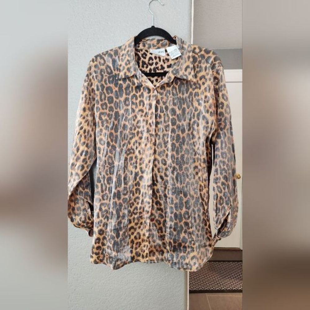 Katherine Ireland Animal Print Blouse, Size XL‎